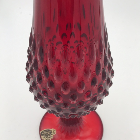 VTG MCM Fenton Ruby Red Amberina Hobnail 15" Swung Vase w/ Original Sticker - Picture 5 of 14